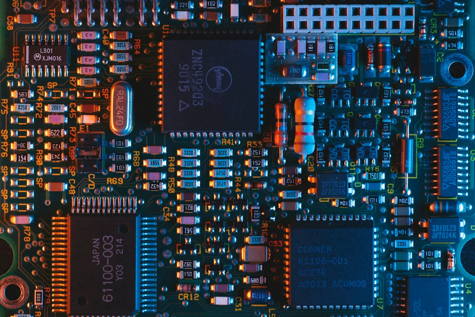 Close-up of an electronic circuit board and components